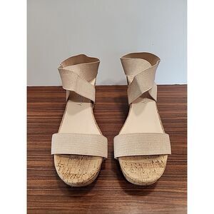 Sole Society Womens 11M Analisa Blush Gold Ankle Wrap‎ Crisscross Platform Wedge